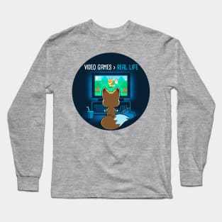 Cute Cool Funny Fox Playing Video Games Gaming Lover animal lover quote artwork Long Sleeve T-Shirt